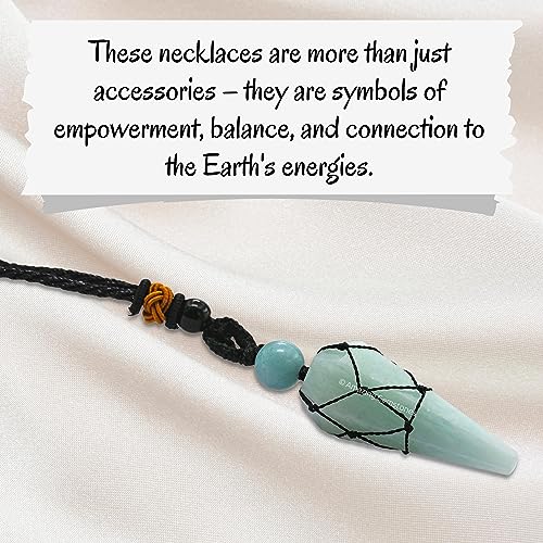 Amazing Gemstone Amazonite Crystal Jewelry for Men : Elegant and Stylish Men Jewelry, Unique Women Men Necklace with Amazonite Crystal Stone Holder Necklace Pendulum (Black Macrame)