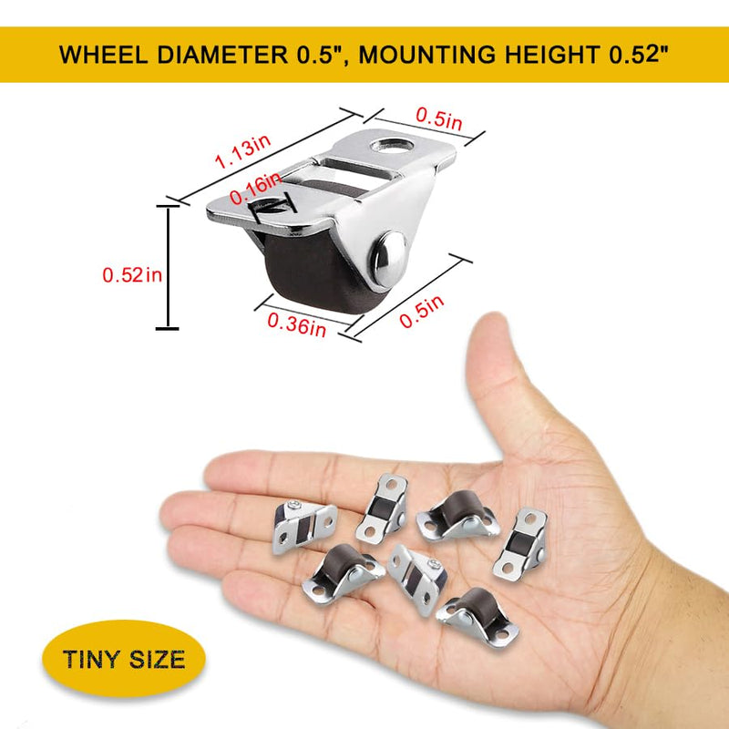 [Australia - AusPower] - 8Pcs 1/2 Inch Mini Caster Wheels Low Profile, Self Adhesive Single Direction Tiny Wheels, Little Rubber Rolling Wheels with Steel Top Plate for Small Appliances,Furniture,DIY Project (Non Swivel) 8 