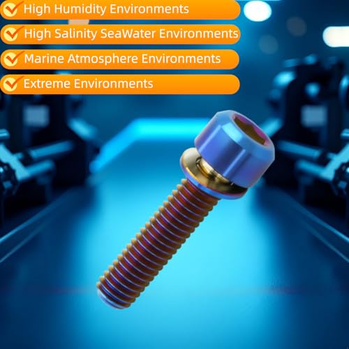 TIRYTU burnt blue titanium M6x25mm hex bolts with washers, 6-piece set