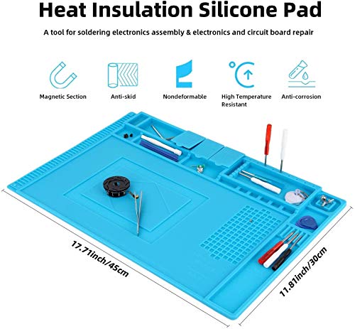 Wohao Soldering Mat, Silicone, 500°C Heat-Resistant, Magnetic Repair and Work Mat, Anti-Static, for Soldering Guns, Hot Guns, 45 x 30 cm
