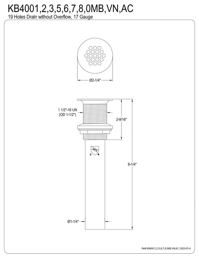 Kingston Brass KB4002 Fauceture 19 Hole Grid Drain for Vessel Sink , Polished Brass