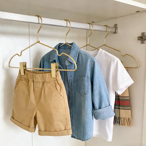 12.6" Children Gold Clothes Hangers with Clips,10 Pack,Newborn Kids Non Slip Durable Space Saving Clothes,Standard Hangers Heavy Duty Saving Space