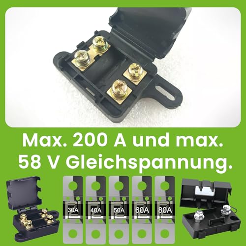 Offgridtec 30A MIDI Fuse Set for 58V DC Systems, High Current Strip Fuses with Zinc Connectors, Low Contact Resistance, Spark Protection, Screw Mounting, RoHS & UL Certified, Pack of 5 Fuse 30A