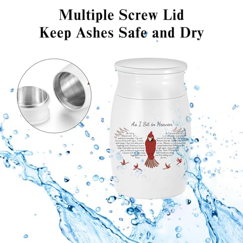 SOITIS Small Urns for Human Ashes Keepsake Aluminium Mini Urns for Human Ashes Red Bird Cremation Urns for Ashes Memorial Ashes Keepsake- As I Sit in Heaven