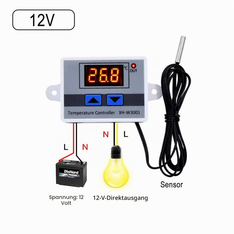 ARCELI Digital LED Temperature Controller Module, XH-W3001 Thermostat Switch with Waterproof Probe, Programmable Heating Cooling Thermostat (12V)