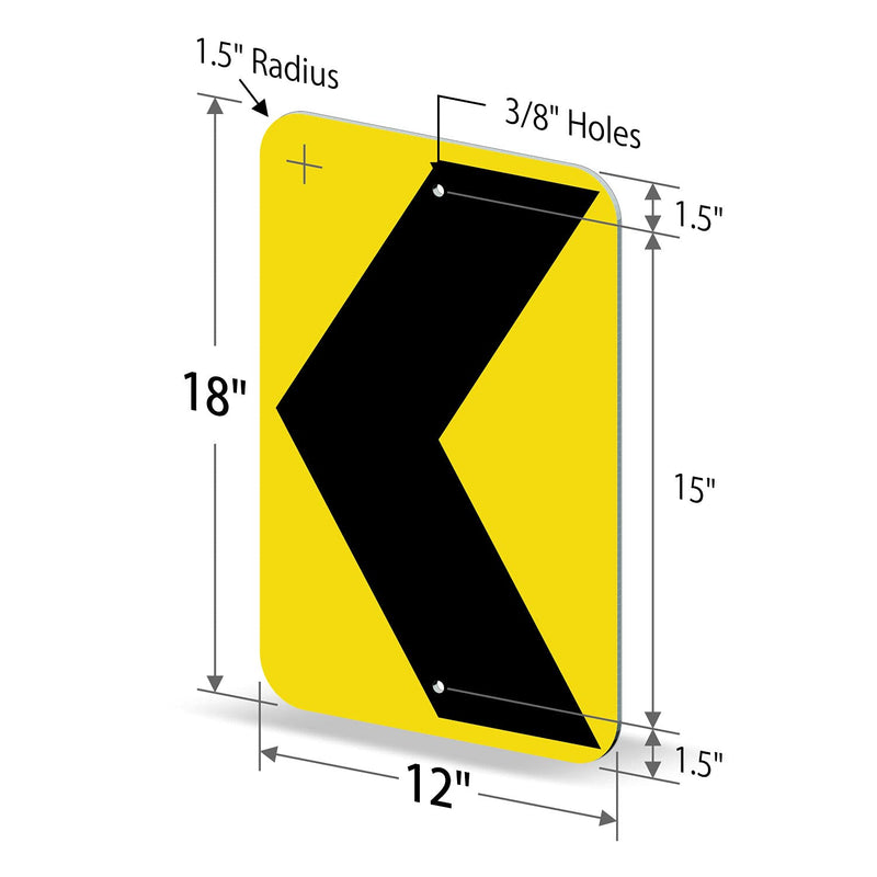 SmartSign 18 x 12 inch Chevron Left Arrow MUTCD-Compliant Metal Sign, 63 mil Aluminum, 3M Laminated High-Intensity Grade Reflective Material, Black and Yellow, Made in USA 12" x 18" Hi Intensity Grade Reflective Aluminum