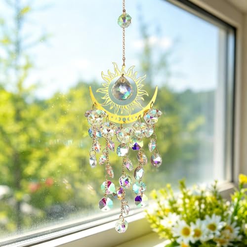 AB Color Sun Moon Celestial Crystal Sun Catcher Window Hanging Ornament Ab