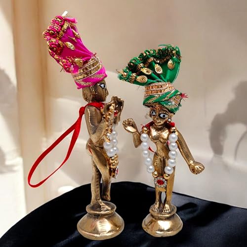 Brass Radha Krishna Idol 4.5 Inch – 420g Premium Murti | Hindu God Statue for Home Temple, Puja, Mandir Decor | Spiritual Gift & Decorative Showpiece