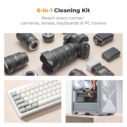 K&F CONCEPT 6-in-1 Keyboard Cleaning Brush Kit for Camera, Lens, PC,Pink Pink