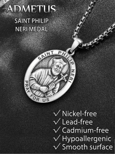 ADMETUS 925 Sterling Silver Patron Saint Necklaces 2-Medal-Saint Philip Neri