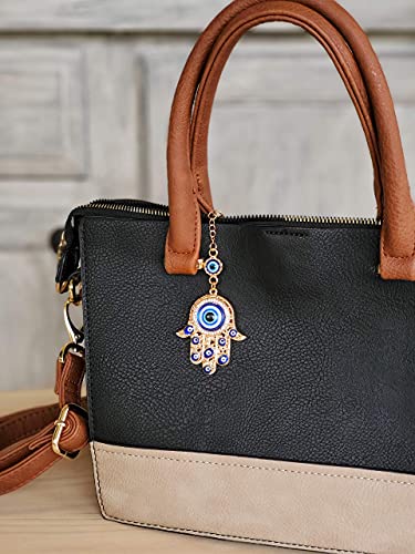 LUCKBOOSTIUM Hamsa Hand and Evil Eye Keychain with Crystal Rhinestones Gold Hamsa