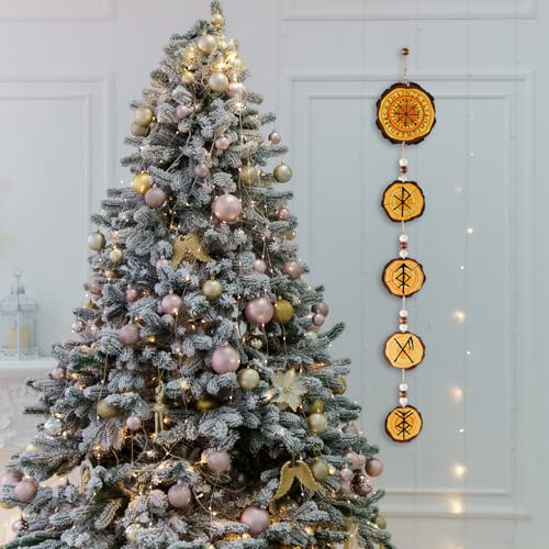 Thyle Yule Norse Decor Rune Chain Prosperity Good Luck Love Protection Bind Rune Hanger Decoration Rustic Norse Viking Circular Bind Protection Home Wood Hanging Decor