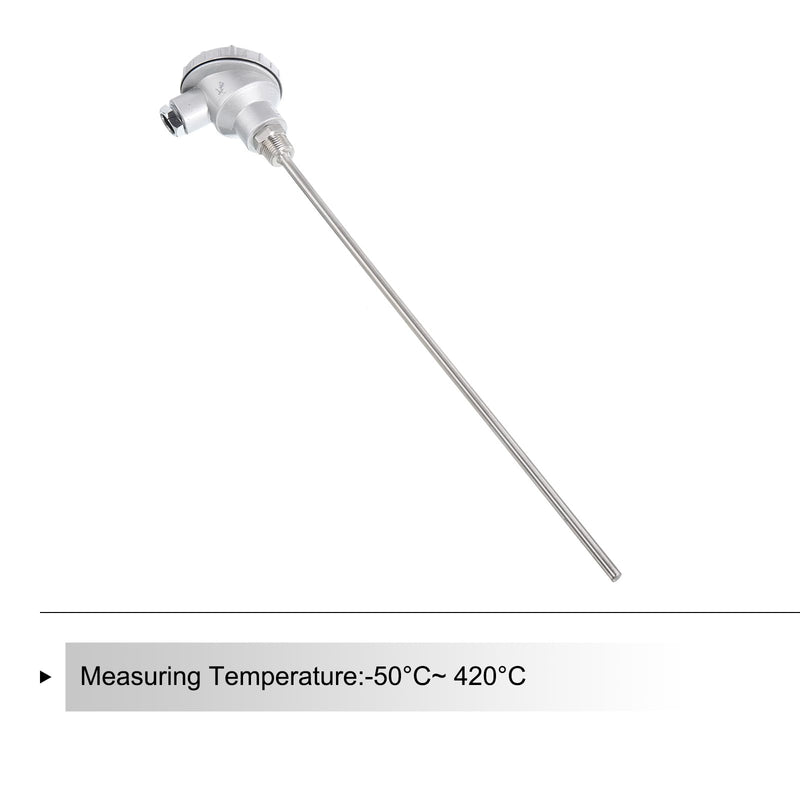 [Australia - AusPower] - MECCANIXITY PT100 1/2" NPT RTD Thermocouple Stainless Steel Temperature Sensor Probe Terminal Head -50 to 420C, 8x400mm 