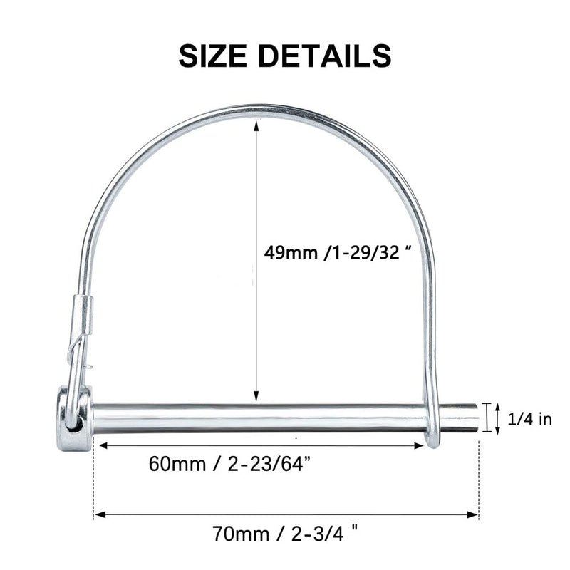 [Australia - AusPower] - 10 PCS Safety Coupler Pin Pto Pin Shaft Locking Pin 1/4 pin Hitch pin Round Wire Lock Pin 1/4" x 2-3/4" for PTO,Farm,Lawn,Hitches,and Garden 