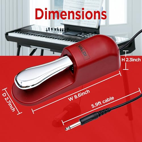 VALDI BP-3 Sustain Pedal - Universal Pedal for Keyboard Piano, Digital Pianos, MIDI Keyboards & Synths - Conversion Switch for All Brands - 1/4'' Jack, Anti-Slip Design, Extended Cable (RED) RED