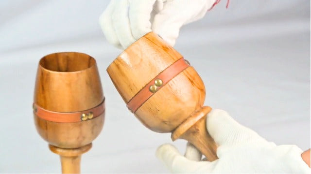 collectiblesBuy Vintage Wooden Wine Goblet Set of 2 with Leather Strap – Handmade Teak Wood Chalices Rustic Drinkware for Wine, Beer, Water & Bar Accessories