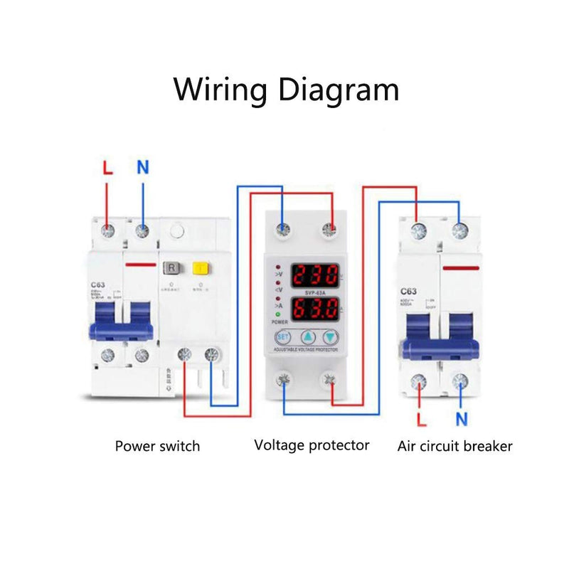 [Australia - AusPower] - Voltage Protective Device, Adjustable Single Phase Voltage Current Protector Double LED Display for - AC 230V 63A Automatic Reset Switch 