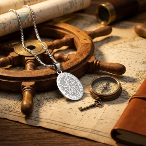 Stainless Steel Oval Virgin Mary Saint Benedict Michael Christopher Benedict Jude Raphael Joseph Pendant Necklace for Men & Women - Catholic Miraculous Medal Sliver Saint Christopher