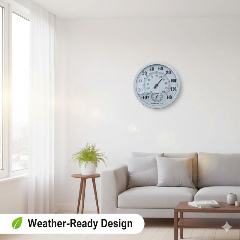 [Australia - AusPower] - 1pc Large Temperature & Humidity Meter with White Housing, Accurate Measurement Indoor Use, Red Thermometer Scale (-40F to 140F), No Battery Required, Thermostat Display Round Gauge 