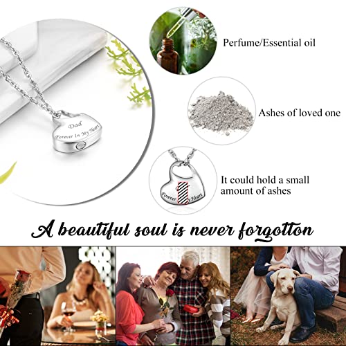 abooxiu Heart Urn Necklaces for Ashes Cremation Necklace for Ashes for Family Stainless Steel Cremation Jewelry - Forever in My Heart Silver-Dad
