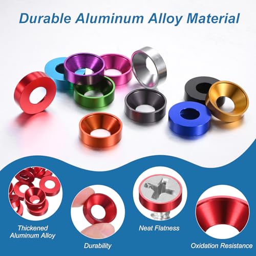 M METERXITY 20-pack red M8 countersunk finish washers, 8mm alloy aluminum cup washers for screw heads