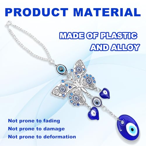Evil Eye Car Hanging Ornament, Beaded Decor for Auto Rearview Mirror Decoration, Car Evil Blue Eye Charms, Amulet for Protection & Blessing (Butterfly) Butterfly