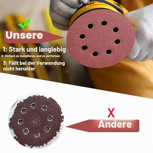 Stebruam Pack of 105 Sandpaper 125 mm Velcro for Random Orbital Sanders | Professional 125 sanding discs for 8 hole round random orbital sanders sanding (with grit 40/60/100/150/240/320/600) Pack of 105 - Grit 40,60,100,150,240,320,600