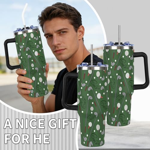 Tumbler with Handle and Straw 40 oz - Golf Sports Water Bottle Leakproof Tumbler Cups, Insulated Stainless Steel Cup Fits in Cup Holder, Gifts for Women Men Golfers Golfing Lover