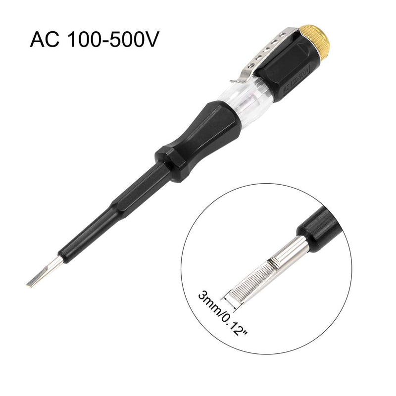 [Australia - AusPower] - uxcell Voltage Tester AC 100-500V with 3mm Slotted Screwdriver with Clip for Circuit Test, Black, Pack of 3 