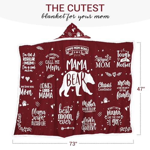 Vprintes Mama Bear Wearable Hooded Blanket for Mom - Gifts for Mom from Daughters - Christmas Birthday Gifts for Wife from Husband