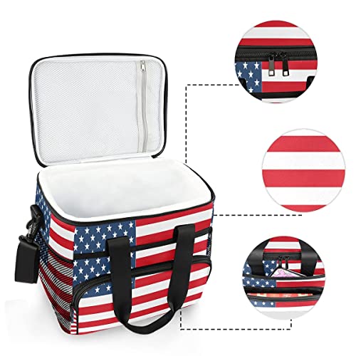AUUXVA Cooler Bag Large Camping Cooler Tote Lunch Cooler Bag Leakproof Insulated Waterproof Lunch Box American Flag