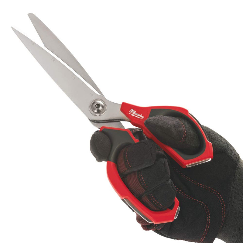 Milwaukee 48-22-4041 Iron Carbide Core Large-Looped Straight Jobsite Scissors w/ Onboard Ruler Markings and Index Finger Groove