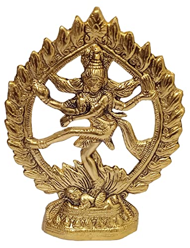 Purpledip Metal Wall Hanging Plate Plaque Nataraja: Golden Idol of Siva in Cosmic Dance Inside A Ring of Fire (12515A)