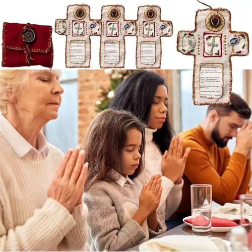 2Pcs Handmade Catholic Pocket Shrine with Silver Cross Inside - Portable Devotional Altar Shrine with Intricate Embroidery Design, Pocket Cross for Prayer, Ideal Religious Gift and Spiritual Keepsake
