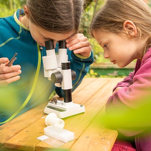 Bresser junior stereo 3D microscope ICD-Pro with 20x and 50x magnification for children and adults for the observation of stones, coins, insects and much more | Auflichtmikroskop und Durchlichtmikroskop, 12 Mineralproben, 5 Dauerpräparate, Binokulare S...