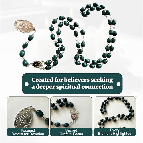 SANCTUM VERITAS Saint Faustina Kowalska True Relic Chaplet Apostle Divine of Mercy Miraculous Medal Jesus I Trust in You Chaplet Three O' Clock Prayer Poland Polish Novena Green1
