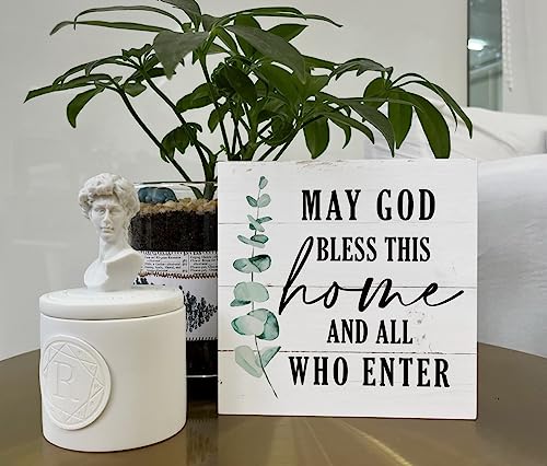 Christian Wooden Box Sign - Inspirational Table Sign, Front Door Decor, Home Decor, Farmhouse Artwork - May God Bless This Home Christian-22