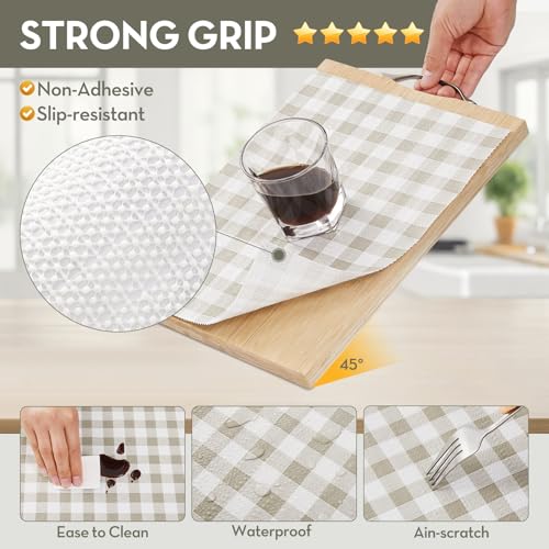 Drawer and Shelf Liner, Non-Slip Kitchen Cabinet Liners Non-Adhesive Thick Strong Grip Waterproof Washable Mats Protect Dresser Shelves Cupboard Bathroom Cabinets, Green Plaid, 12 in X 30 FT 12"W x 360"L