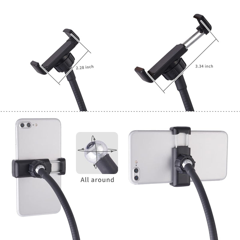 [Australia - AusPower] - Selfie Ring Light with Cell Phone Holder Stand for Live Stream/Makeup, LED Camera Lighting [3-Light Mode] with Flexible Arms Compatible with Cell Phones and Camera (Black) Black 