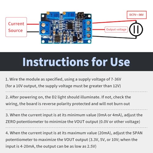 Voltage Converter Module Industrial Signal Module 4-20mA Voltage 4-20mA 0-20mA to 0-3.3V 0-5V 0-10V Adjustable Industrial Converter Compatible with Microcontroller Automatic