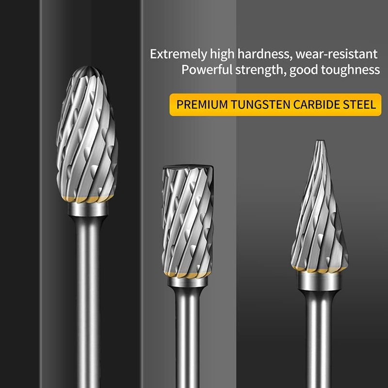 [Australia - AusPower] - Carbide Burr Set Compatible with Dremel Rotary Tool 10Pcs Die Grinder Bits Rotary File Rasp with 1/8" Shank Tool Accessories for Attachments Cutting Burrs Metal Grinding Engraving Porting Double Cut 