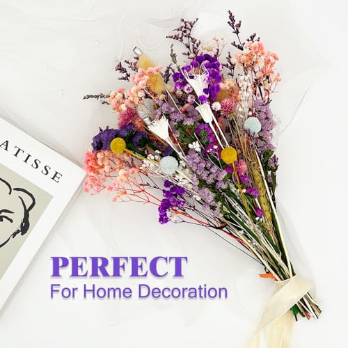 Dried Flowers Bouquet 39 Pcs Purple Dried Flowers 15 Kinds Set for Home Decor Table Boho Natural Flowers for Living Room Decor Wedding Arrangement and Craft Projects