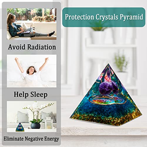 Orgone Pyramid, Amethyst Healing Crystal Pyramid and Orgonite Healing Stones, Protection Crystal Energy Generator for Yoga, Meditation, Stress Reduce Blue Quartz