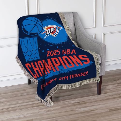 Northwest Oklahoma City Thunder 2025 NBA Champions Victors Tapestry Throw, Officially Licensed 48" x 60" Woven Blanket with Fringe, Decorative NBA Finals Keepsake for Couch, Bed, or Wall Display