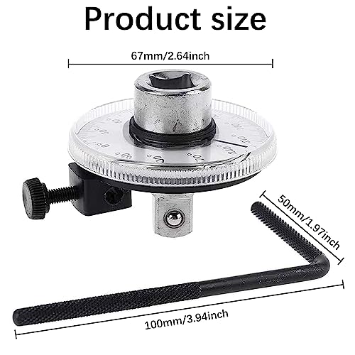 Car Rotary Protractor, Protractor with 0-360° Scale, Torsion Wrench 1/2 Inch with Adjustable Arm for Cylinder Head Screws Nuts