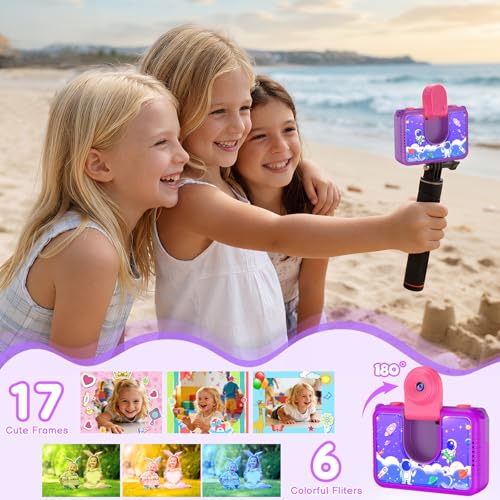 Pool Toy & Kids Underwater Camera - 99FT Waterproof Kid Action Camera 1080P Video&20MP Photo with Flip Lens, Includes 32GB Card for Diving Swimming Beach Snorkeling,Birthday Gift for Girls - GKTZ Dark purple
