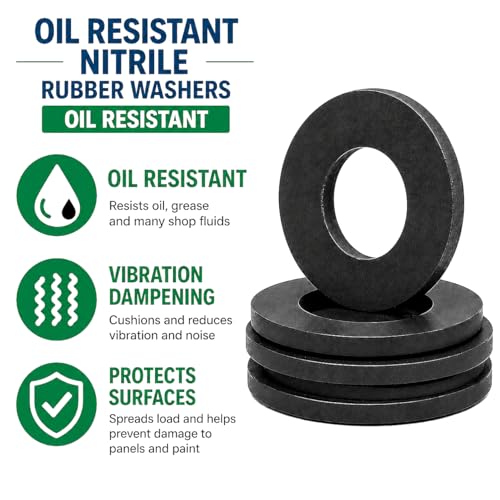 12 oil-resistant nitrile rubber flat washers, 5/16-inch ID x 1-inch OD x 1/8-inch thick, for motorcycle and ATV bolts