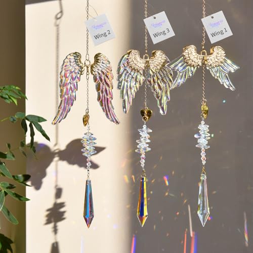 Crystal Angel Wings Suncatcher - Hanging Prism Decor for Window, Home Decor with Spiritual Blessing & Rainbow Light Effect (Wing 3) 1 Wing 3