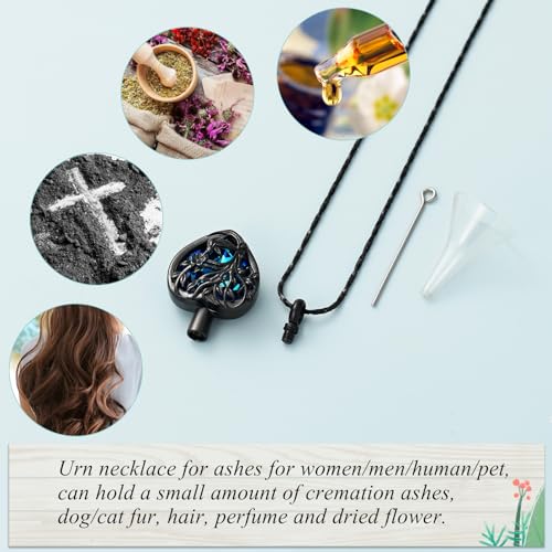 Imrsanl Tree of Life Cremation Jewelry Crystal Heart Urn Necklace Black-Blue