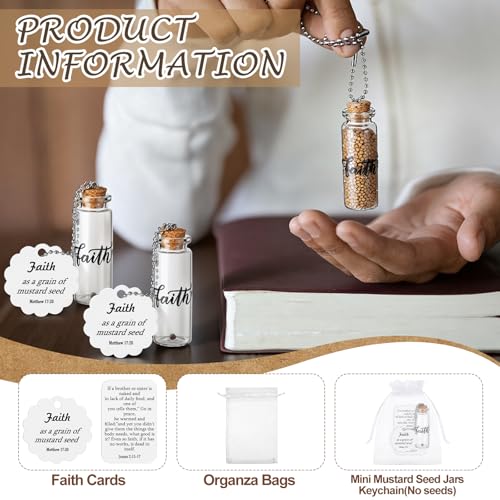 Chuangdi 30 Sets Mustard Seed Gift Set Faith Glass Bottle Charms with Card